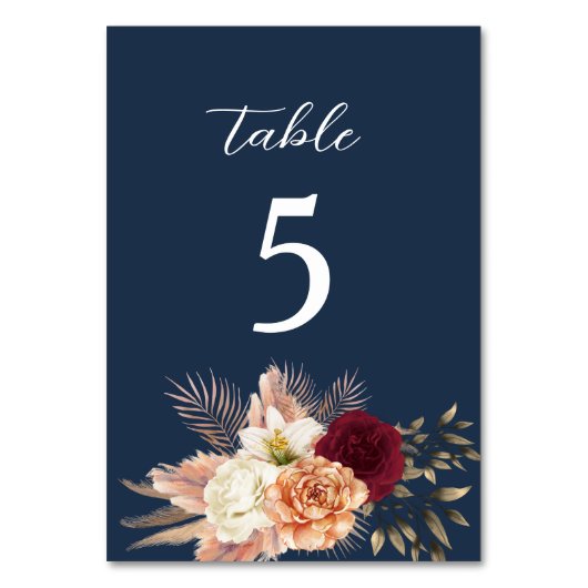 Numéro De Table Mariage Bordeaux et Bleu Marine (Par défaut)