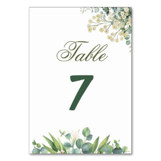 Numéro De Table Mariage botanique à l'eucalyptus et aux florales b