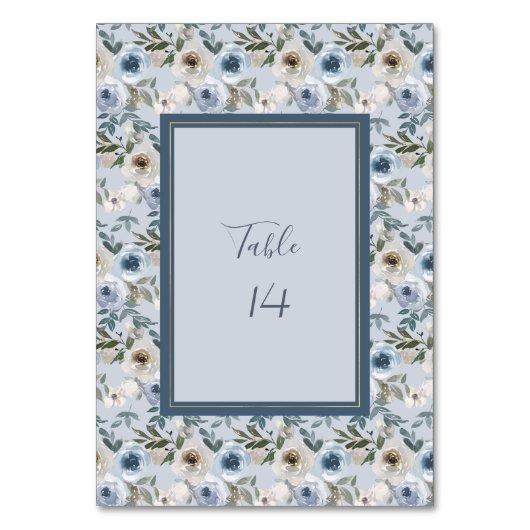 Numéro De Table Mariage botanique bleu et gris (Dos)