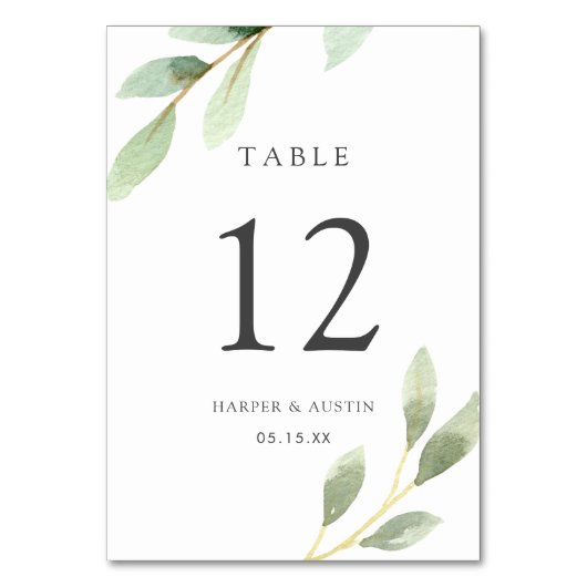 Numéro De Table Mariage botanique du feuillage vert Numéro de tabl (Dos)