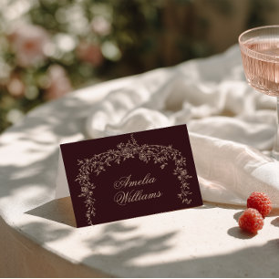 Numéro De Table Mariage Botanique Élégant Fleurs Bordeaux Beige