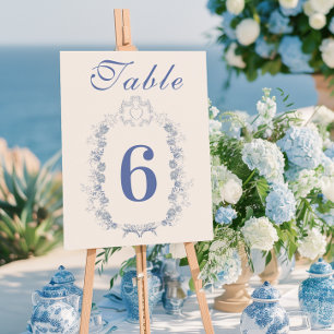 Numéro De Table Mariage botanique floral chinoiserie bleue