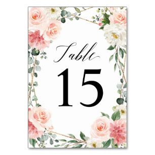 Numéro De Table Mariage botanique géométrique rose pâle
