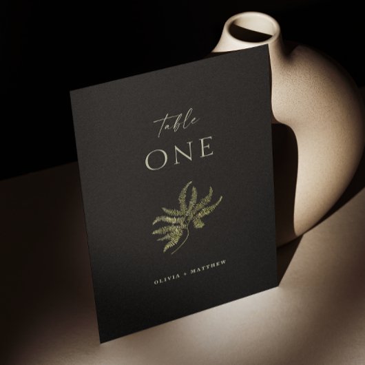 Numéro De Table Mariage Botanique Noir | Feuillage de Fougère Mini