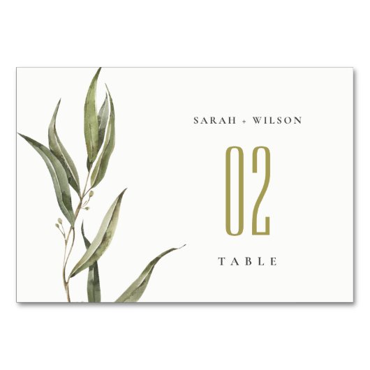 Numéro De Table Mariage botanique simple d'Eucalyptus (Devant)