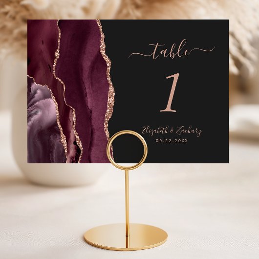 Numéro De Table Mariage Bourguignon Or Rose Agate Foncé
