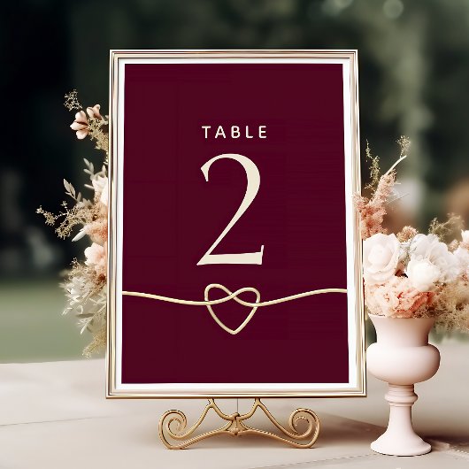 Numéro De Table Mariage Bourguignon Rouge Romantique