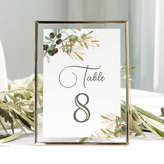 Numéro De Table Mariage Branche Dorée Feuilles d'Olivier