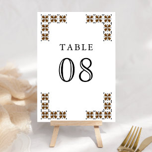 Numéro De Table Mariage Broderie Ukrainienne Marron et Noir