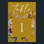 Numéro De Table Mariage Brown de moutarde | Élégant Boho Automne<br><div class="desc">Apportez des tons chauds d'automne à votre réception avec cette élégante carte de numéro de table mariage marron moutarde, conçue avec des fleurs d'aquarelle romantiques et de la calligraphie moderne. Parfait pour les amateurs de boho, de rustique ou de mariage de automne, cette carte de table aide les clients à...</div>