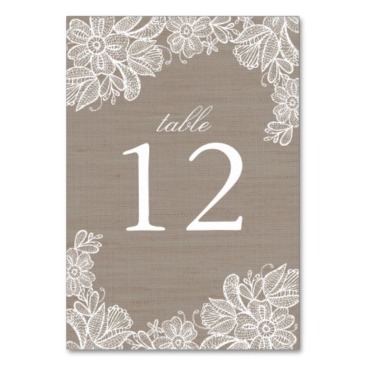 Numéro de table Mariage Burlap and Lace (Dos)