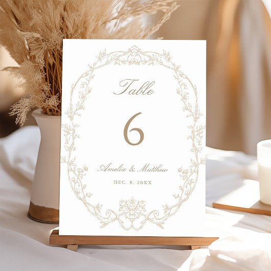 Numéro De Table Mariage Cadre Floral Orné de Sable