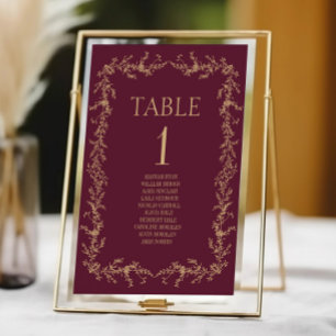 Numéro De Table Mariage Cadre Floral Toile Champagne Bourgogne