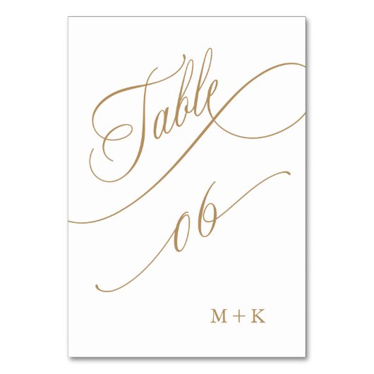 Numéro De Table Mariage Calligraphie Luxeuse Or Numéro 6, (Dos)