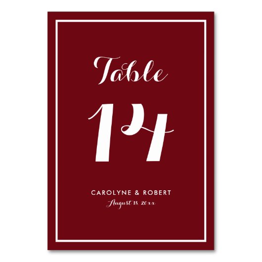 Numéro De Table Mariage calligraphie moderne Bourgogne (Par défaut)