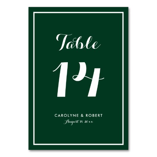 Numéro De Table Mariage Calligraphie Moderne Vert Forêt (Dos)