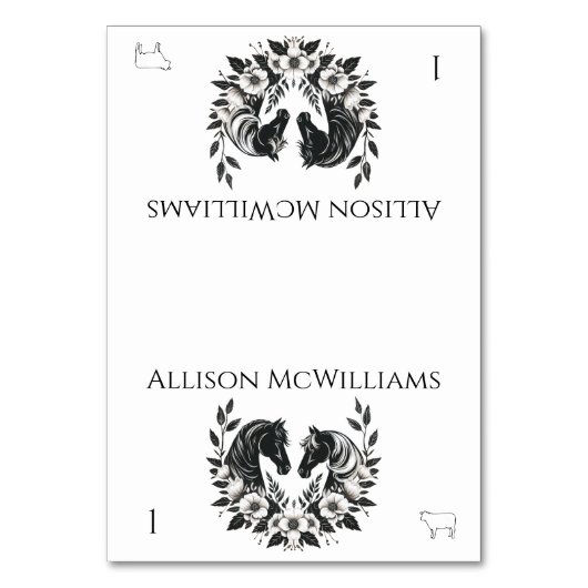 Numéro De Table Mariage campagnard-Chevaux et Fleurs Viande (Par défaut)