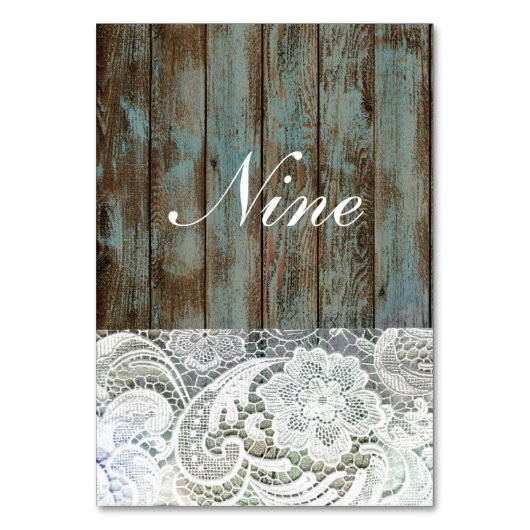 Numéro De Table mariage campagnard en dentelle de grange bleu vint (Dos)