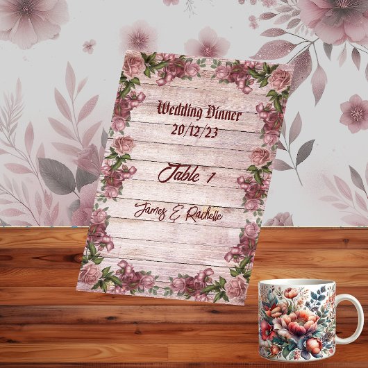 Numéro De Table Mariage campagnard Floral Rustique Rose