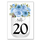Numéro De Table Mariage campagnard Mason Jar aux fleurs bleues (Dos)