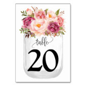 Numéro De Table Mariage campagnard Mason Jar aux fleurs roses (Par défaut)