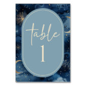Numéro De Table Mariage Céleste Bleu Or Ciel Étoilé Élégant (Dos)