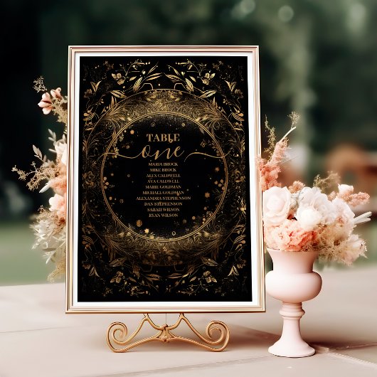 Numéro De Table Mariage céleste en or noir mystique 