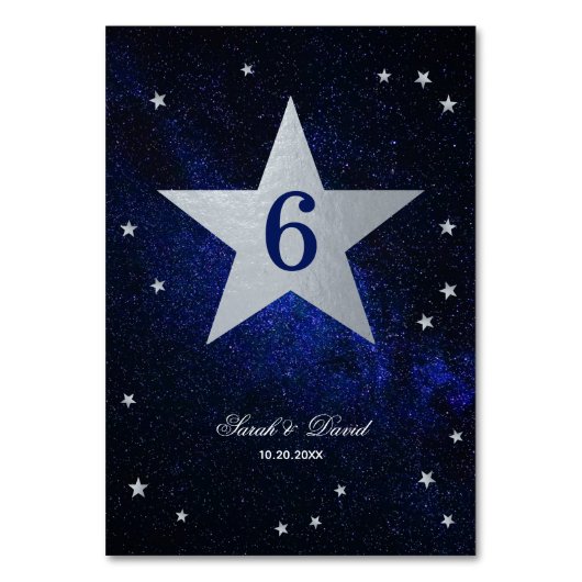 Numéro De Table Mariage céleste Faux Silver Foil Star Blue Sky (Par défaut)