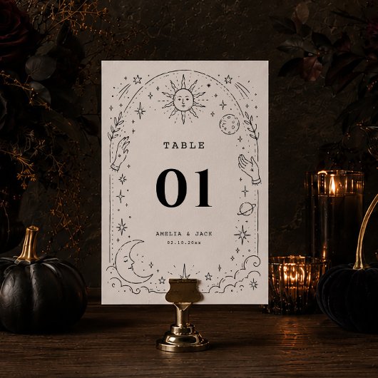 Numéro De Table Mariage Céleste Lune Étoiles Zodiaque