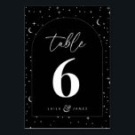 Numéro De Table Mariage céleste noir<br><div class="desc">Une lune céleste et un nom de table de mariage noir sur le thème étoile qui a le même design à l'arrière, pour aider les clients à trouver leur table. Customisez la couleur de l'étoile motif, arrière - plan, remplissage d'arc et élément lune! Vous devrez en acheter un pour chaque...</div>