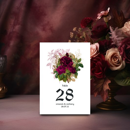 Numéro De Table Mariage Champêtre Bourgeoisie Rose Doré