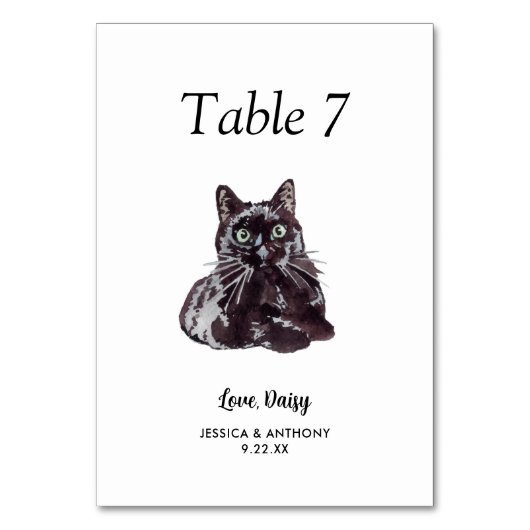 Numéro De Table Mariage Chat Aquarelle Moderne Simple (Par défaut)