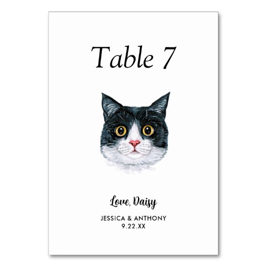 Numéro De Table Mariage Chat Aquarelle Moderne Simple (Par défaut)