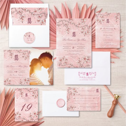 Numéro De Table Mariage chinois à deux fleurs de pêche