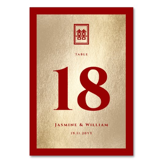 Numéro De Table Mariage chinois à double bonheur (Dos)