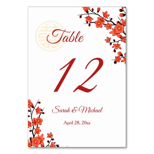 Numéro De Table Mariage chinois blanc en fleurs de cerisier rouge (Par défaut)