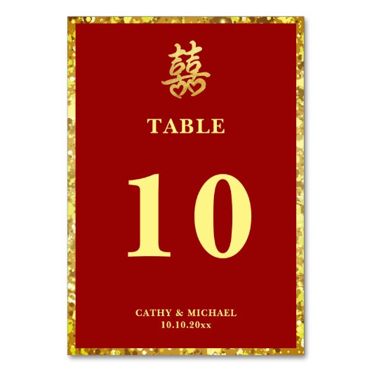 Numéro De Table Mariage chinois double coeur bonheur formel rouge (Par défaut)