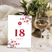 Numéro De Table Mariage chinois double Xi chic rouge fleurs cerisi