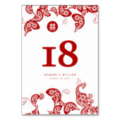 Numéro De Table Mariage chinois élégant Paisley Peacock Floral Rou (Dos)