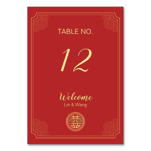 Numéro De Table Mariage chinois élégant Red Double (Par défaut)