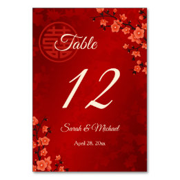 Numéro De Table Mariage chinois en fleurs de cerisiers rouges