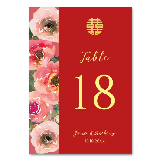 Numéro De Table Mariage chinois moderne rose fleuri frontière (Dos)