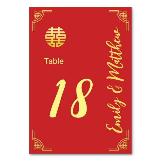 Numéro De Table Mariage chinois or cadre double xi détails (Dos)