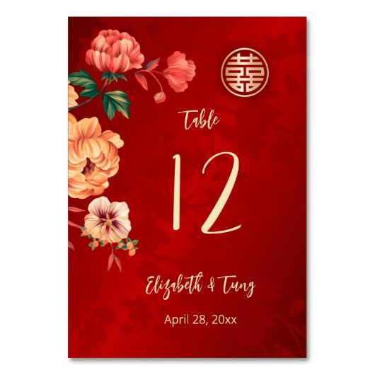 Numéro De Table Mariage chinois Peony (Dos)