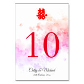 Numéro De Table Mariage chinois rouge aquarelle cerisier en fleurs (Dos)