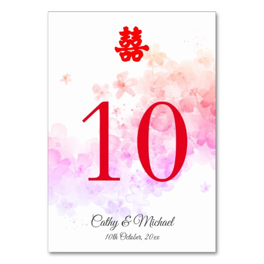 Numéro De Table Mariage chinois rouge aquarelle cerisier en fleurs (Par défaut)