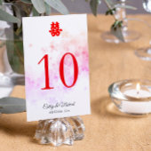 Numéro De Table Mariage chinois rouge aquarelle cerisier en fleurs