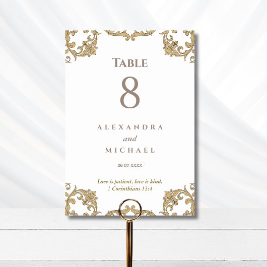 Numéro De Table Mariage chrétien baroque orné élégant