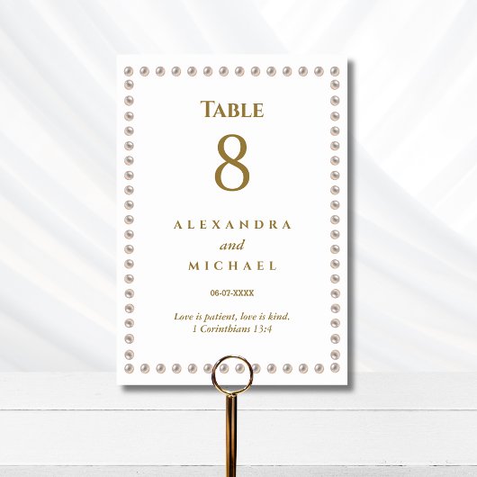 Numéro De Table Mariage chrétien Elégante Perle