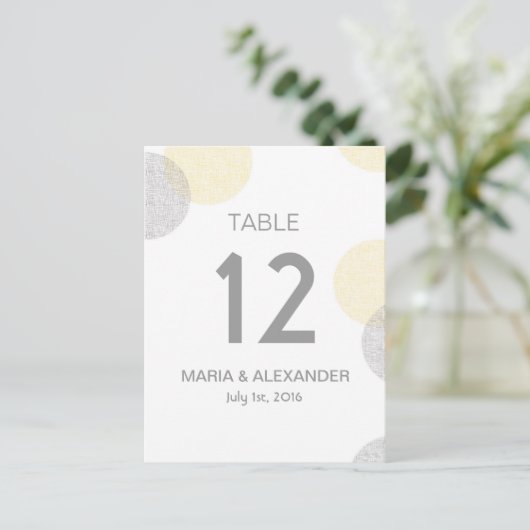 Numéro de table Mariage circulaire jaune et gris m (Debout devant)